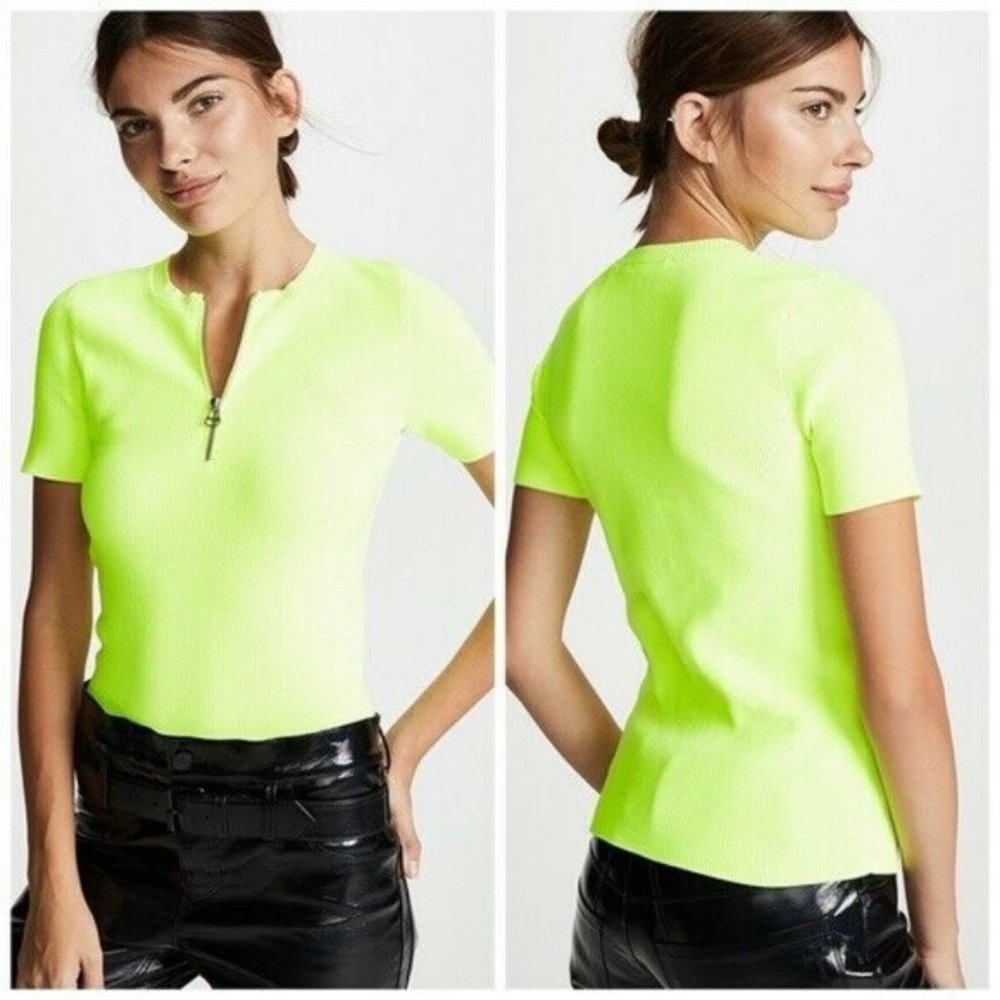 Helmut Lang Neon Yellow Zippered Crewneck Knit Tee  sz Small